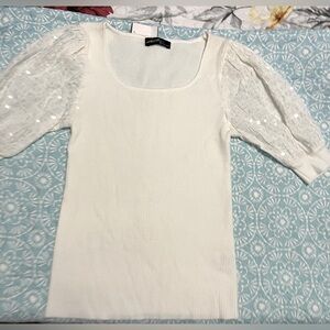 3/4 sleeve white sweater Small with sequins on sleeves